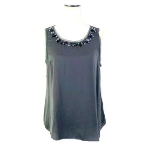 NWT Simply Vera Autumn Romance Embellished Satin Top Sheer Back Gray Sz M